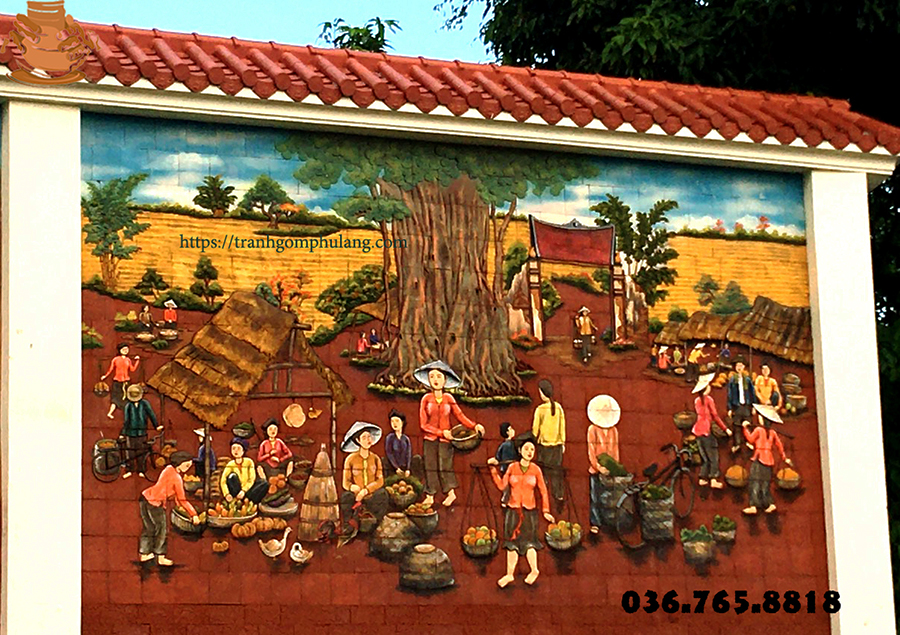 Mẫu tranh gốm chợ quê đẹp