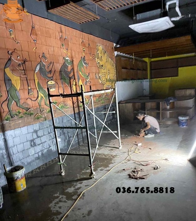 Bố cục của tranh gốm đám cưới chuột