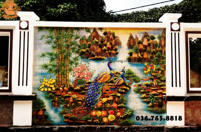 Mẫu tranh gốm Mai điểu làm từ đất nung