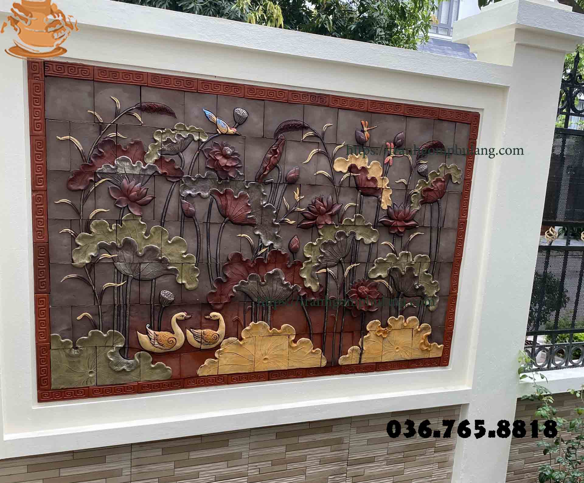 Tranh gốm Hoa Sen đẹp